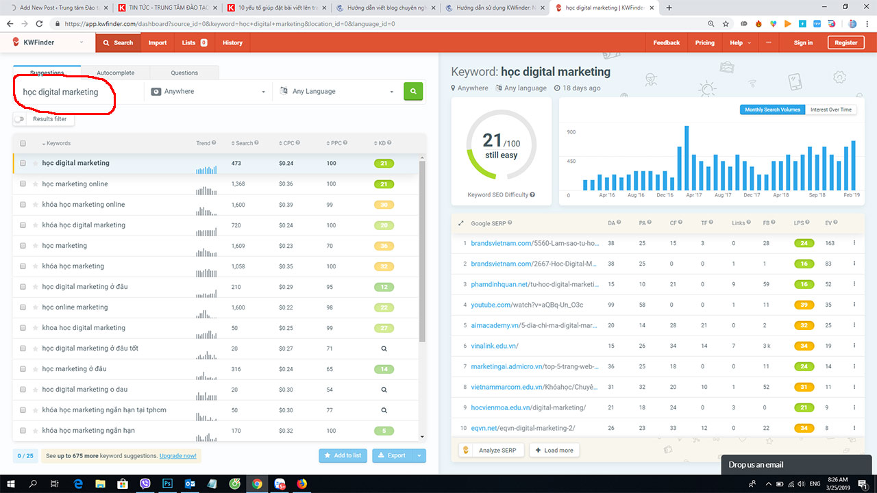 Nghiên cứu từ khoá để đẩy Top Google bằng KWfinder