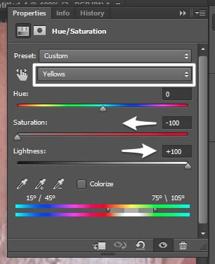 Hue and saturation settings